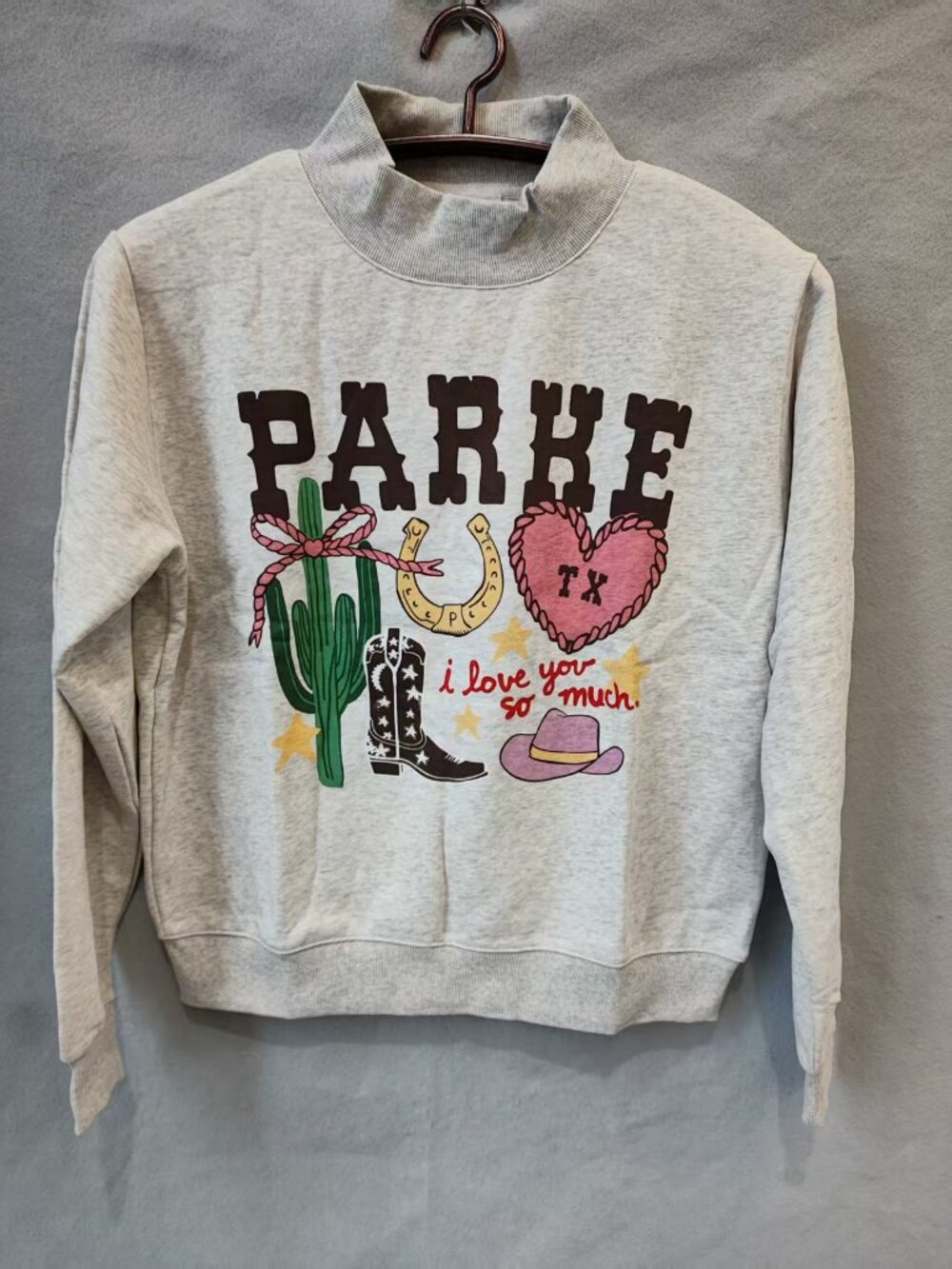 🤍Size S/M PARKE TX Western Cowboy Graphic Mock Neck Sweatshirt